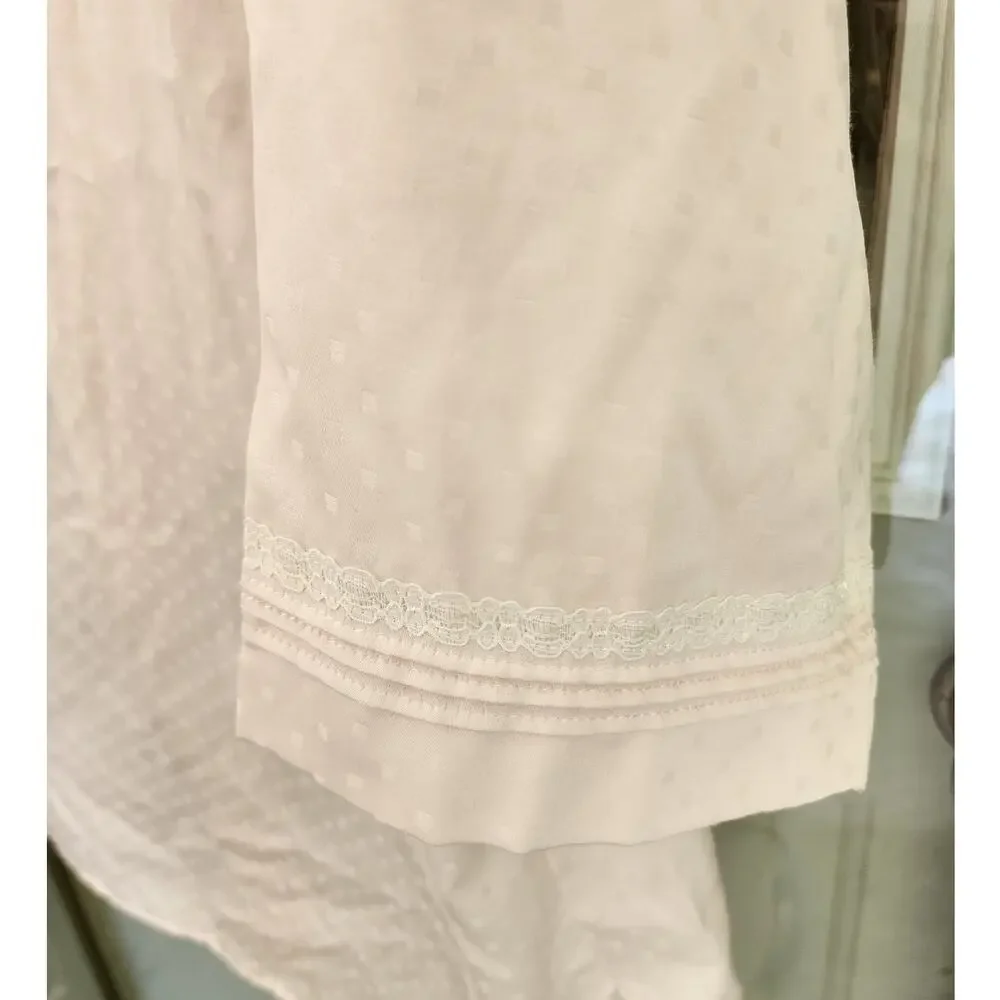Miss Elaine Women L Long-Sleeve Pink Button Satin Flannel Embroidered Nightshirt